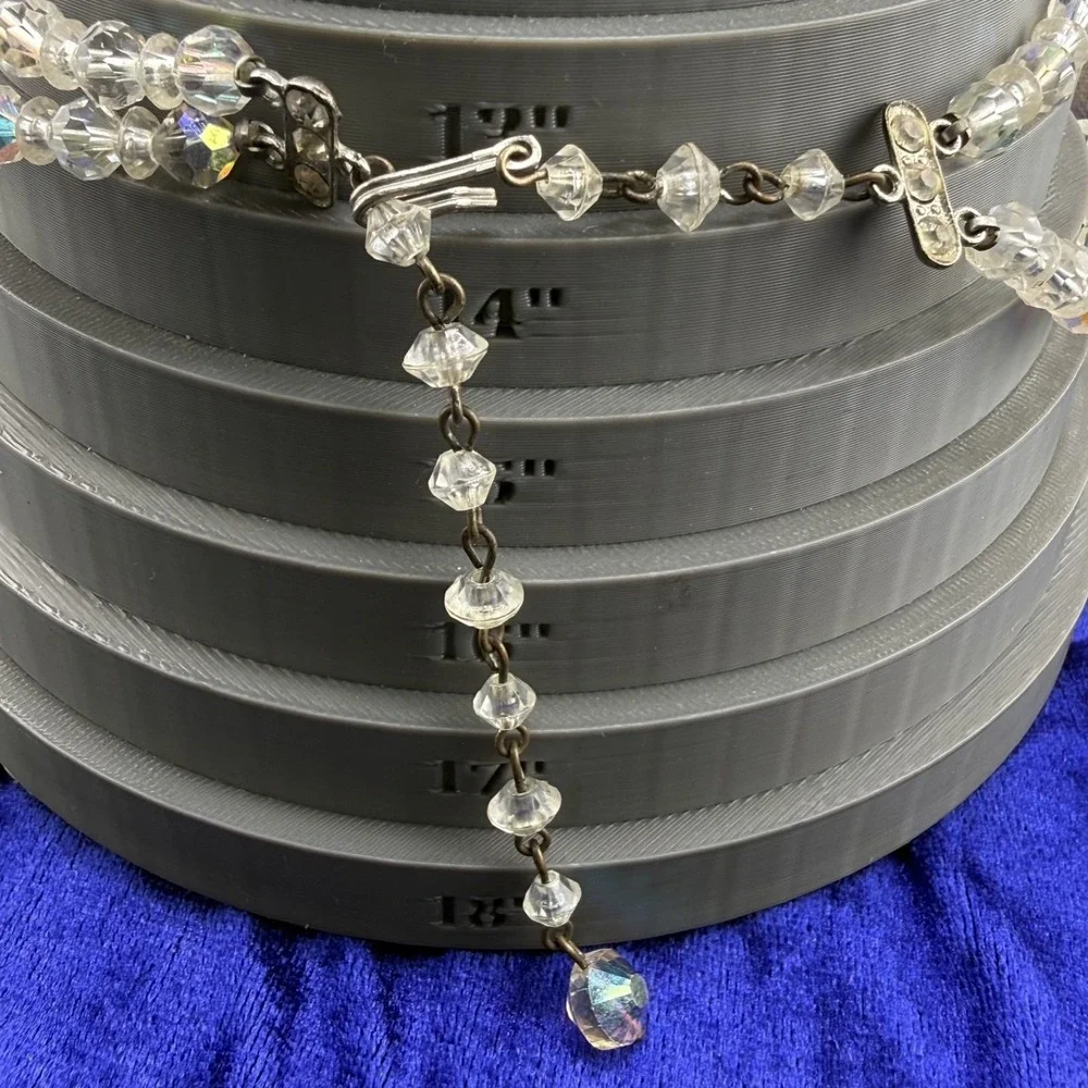 Vintage Faceted‎ Glass Necklace AB Layered 14